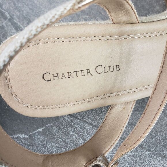 Charter Club Sandals 10.5 M Beige Canvas Platform Espadrilles Wedge Luchia - Picture 8 of 13